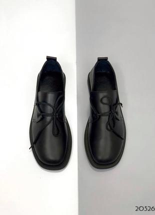 Туфли низкий ход на шнурках лоферы черная кожа7 фото