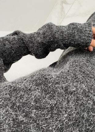 Теплый пушистый вязаный серый свитер туника оверсайз6 фото