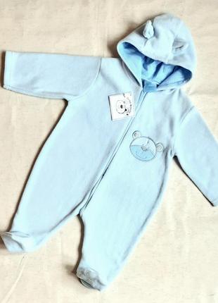 Комбинезон bebe bonito теплый человечек голубой флисовый на 6-9 месяцев (74см)