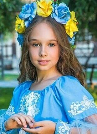 Вишиванка блакитна фатин, сукня вишита блакитна фатин