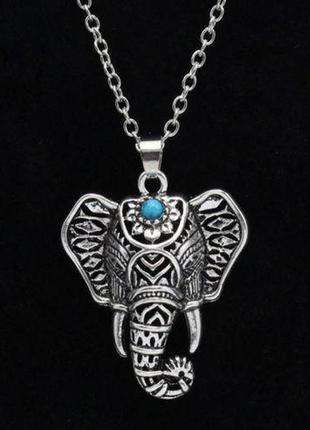Кулон слон в индийском стиле с бирюзой