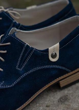 Туфли синего цвета из натурального замша5 фото