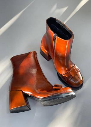 Эксклюзивные ботинки из итальянской кожи и замши женские на каблуке с бантиком