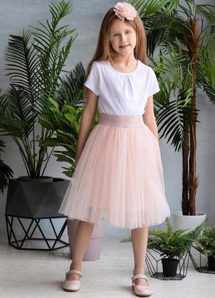 Англия! фатиновая  двухъярусная детская юбка пудрового цвета, юбка с фатином на рост 128 см, 7-8 лет