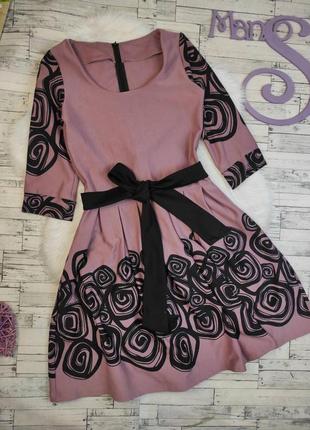 Женское платье розовое рукав три четверти c поясом размер 44 s1 фото