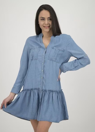 Сукня-сорочка з тонкого джинсу з накладними кишенями2 фото