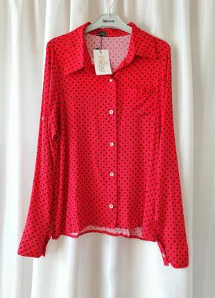 Сорочка зі 100% натуральної бавовняної тканини штапель у горох з накладною кишенькою на грудях розмі