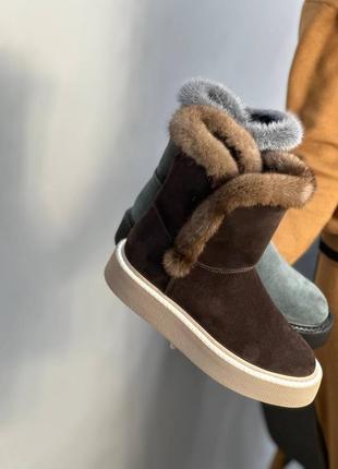 Уггі з італійської шкіри та замші жіночі з норкою