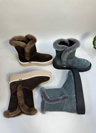 Уггі з італійської шкіри та замші жіночі з норкою