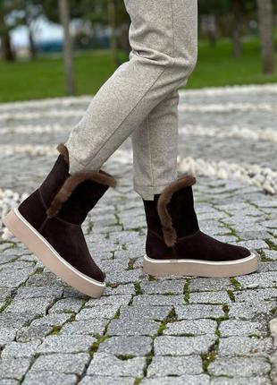 Уггі з італійської шкіри та замші жіночі з норкою