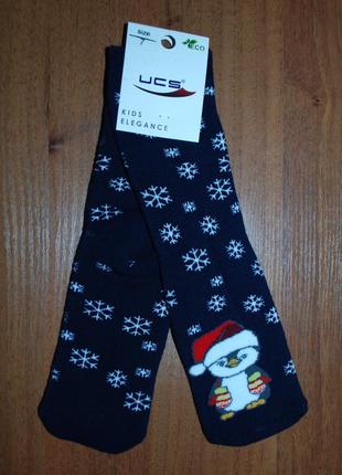 Теплі махрові шкарпетки 3, 7 юск ucs новорічні сніжинки пінгвін