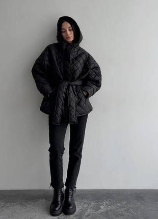 Жіноча стьобана куртка oversize з поясом🍂❄️4 фото