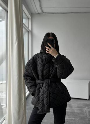 Женская стеганная куртка oversize с поясом🍂❄️2 фото