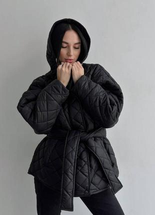 Женская стеганная куртка oversize с поясом🍂❄️5 фото