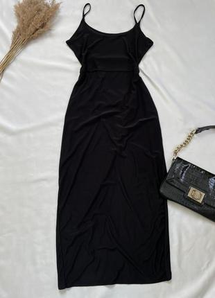 Чорна сукня міді з розрізом на ніжці, вечірня сукня, міді плаття10 фото