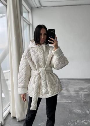 Женская стеганная куртка oversize с поясом🍂❄️