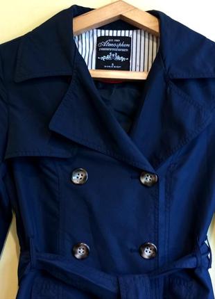 Укороченный стильный тренч плащ куртка синяя m s1 фото