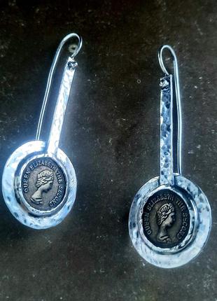 Дизайнерські дуже гарні незвичайні сережки срібло 925 монети5 фото