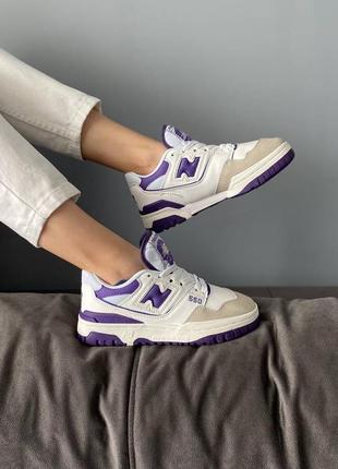 🌂👟 new balance 550 white кроссовки кеды кожаные от дождя нью беланс сиреневые2 фото