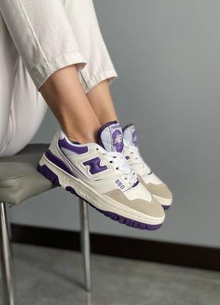 🌂👟 new balance 550 white кроссовки кеды кожаные от дождя нью беланс сиреневые7 фото