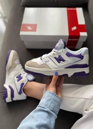 🌂👟 new balance 550 white кроссовки кеды кожаные от дождя нью беланс сиреневые6 фото