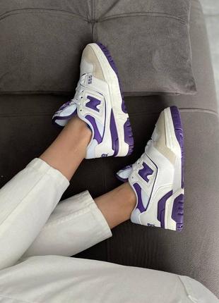 🌂👟 new balance 550 white кроссовки кеды кожаные от дождя нью беланс сиреневые8 фото