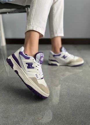 🌂👟 new balance 550 white кроссовки кеды кожаные от дождя нью беланс сиреневые9 фото