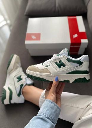 🌂👟 new balance 550 white кроссовки кеды кожаные от дождя нью беланс зеленые2 фото