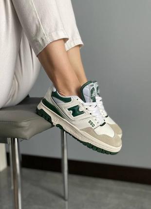 🌂👟 new balance 550 white кроссовки кеды кожаные от дождя нью беланс зеленые6 фото