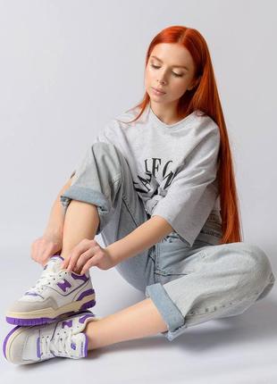 🌂👟 new balance 550 white кроссовки кеды кожаные от дождя нью беланс фолетовые3 фото