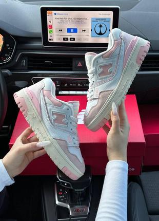 🌂👟 new balance 550 white кроссовки кеды кожаные от дождя нью беланс розовые3 фото