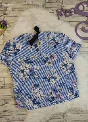 Женское блуза голубая полосатая с цветочным принтом футболка размер s 444 фото