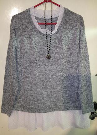 Стильная,комбинированная,меланж блузка-джемпер,обманка,большого размера3 фото