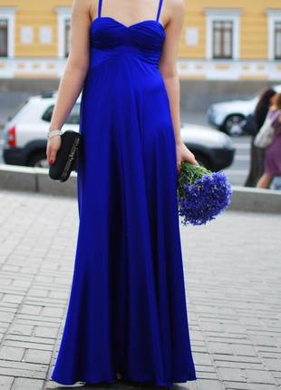 Платье вечернее шелковое выпускное ручная работа синее электрик2 фото