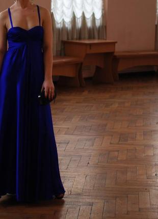 Платье вечернее шелковое выпускное ручная работа синее электрик4 фото