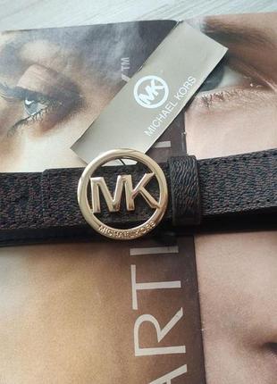 Модний шкіряний ремінь michael kors коричневий пряжка золото