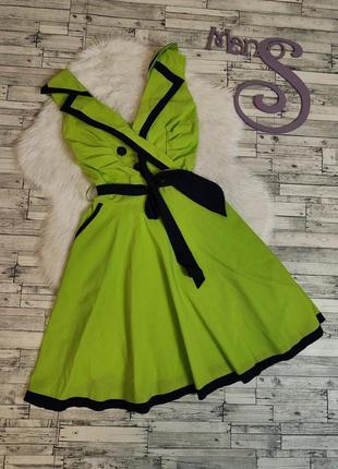Женское летнее платье салатового цвета с поясом с отложным воротником спинка резинка размер 44 s