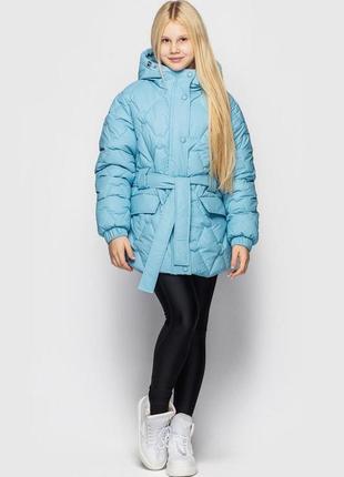 Голубая зимняя детская короткая куртка для девочек