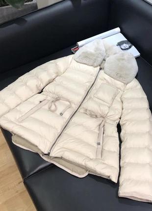 Бежевий пуховик монклер zara hm mango куртка курточка пальто moncler з мехом2 фото