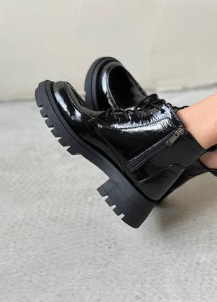 Натуральные кожаные женские черные сапоги ботинки ботинки \ осенняя и зимняя обувь6 фото