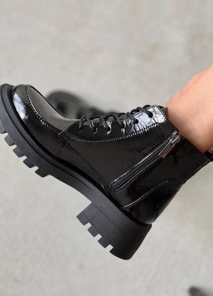 Натуральные кожаные женские черные сапоги ботинки ботинки \ осенняя и зимняя обувь5 фото