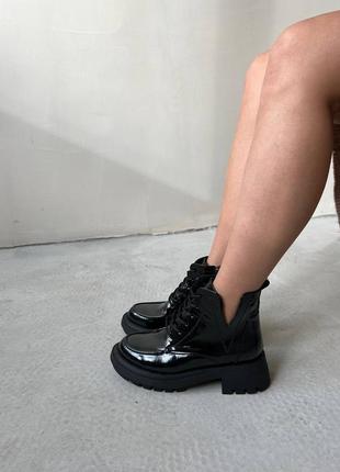 Натуральные кожаные женские черные сапоги ботинки ботинки \ осенняя и зимняя обувь7 фото