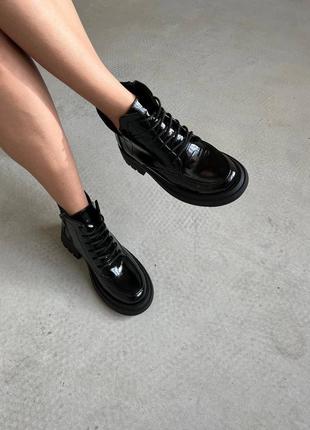 Натуральные кожаные женские черные сапоги ботинки ботинки \ осенняя и зимняя обувь9 фото