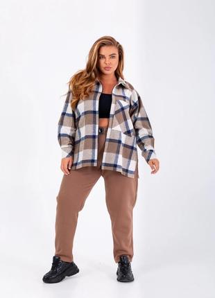 Брючний комплект жіночий спортивні штани та кашемірова сорочка в клітку прогулянковий2 фото