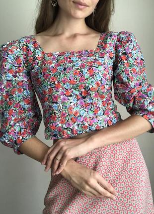 Хлопковая рубашка в цветочек с открытой спиной топ женский короткий2 фото
