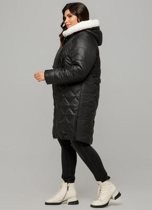 Зимова чорна жіноча тепла куртка пуховик пальто з капюшоном2 фото
