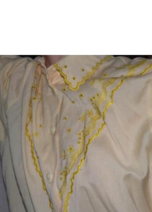 Рубашка хлопковая винтаж кружево орнамент жёлтая элегантная блуза3 фото
