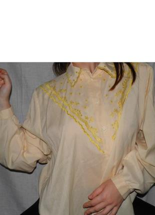 Рубашка хлопковая винтаж кружево орнамент жёлтая элегантная блуза4 фото