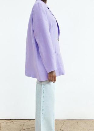 Новый эффектный сиреневый пиджак zara, 100% льна6 фото