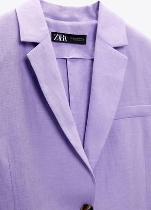 Новый эффектный сиреневый пиджак zara, 100% льна9 фото